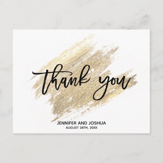 Moderne Gold Brush Stroke Wedding Bedankt | FOTO Briefkaart (Voorkant)