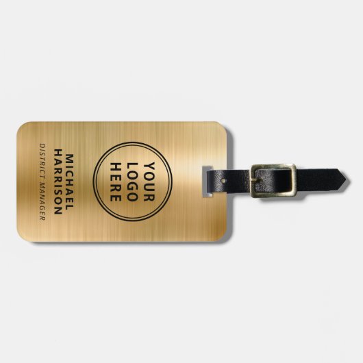 Moderne Gold Business Logo QR-code Bagagelabel (Voorkant horizontaal)