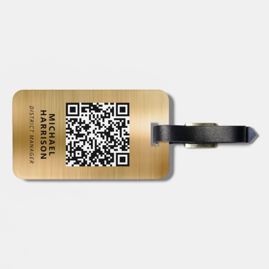 Moderne Gold Business Logo QR-code Bagagelabel (Achterkant horizontaal)