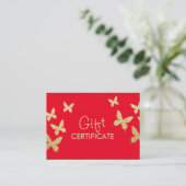 Moderne Gold Butterflies Big Red Gift-certificaten Kortingskaartje (Staand voorkant)