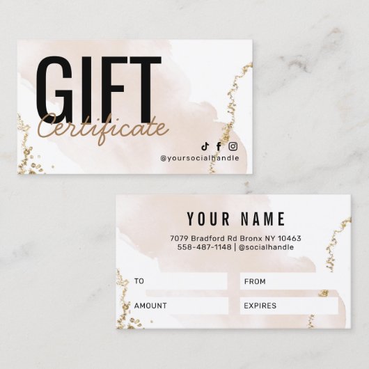 Moderne Gold Cadeaubon Visitekaartje (Voorkant / Achterkant)