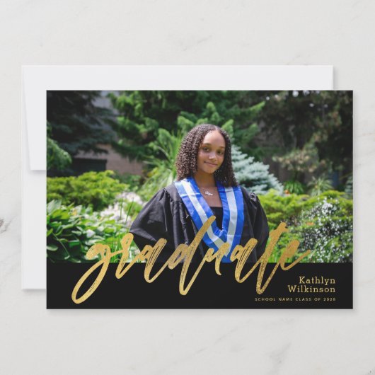Moderne Gold Calligrafie 2 Foto Afstuderen Kaart (Voorkant)