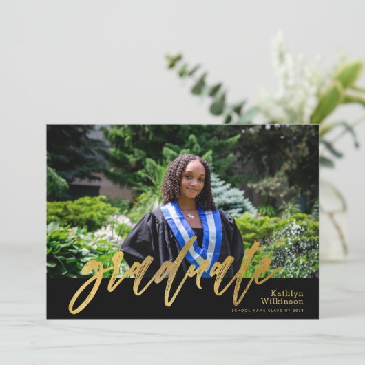 Moderne Gold Calligrafie 2 Foto Afstuderen Kaart (Staand voorkant)