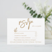 Moderne Gold Calligraphy Script Wedding RSVP Kaartje (Staand voorkant)