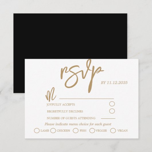 Moderne Gold Calligraphy Script Wedding RSVP Kaartje (Voorkant / Achterkant)