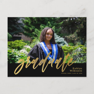 Moderne Gold Calligraphy Simple Photo Afstuderen Uitnodiging Briefkaart