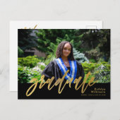 Moderne Gold Calligraphy Simple Photo Afstuderen Uitnodiging Briefkaart (Voorkant / Achterkant)