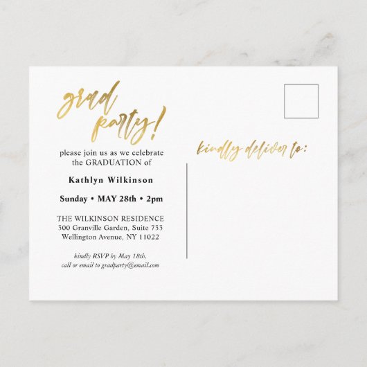 Moderne Gold Calligraphy Simple Photo Afstuderen Uitnodiging Briefkaart (Achterkant)