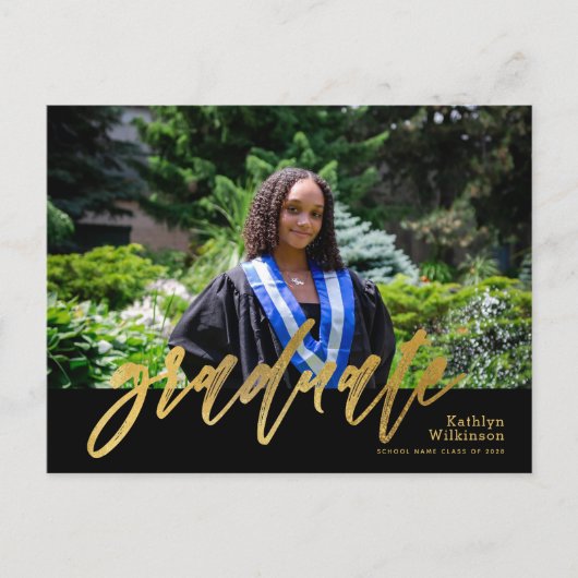 Moderne Gold Calligraphy Simple Photo Afstuderen Uitnodiging Briefkaart (Voorkant)