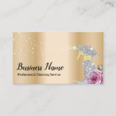 Moderne Gold Cleaning Service Silver Spray Floral  Visitekaartje (Voorkant)