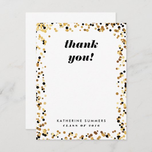 Moderne Gold Confetti Afstuderen Hartelijk dank Bedankkaart (Voorkant / Achterkant)