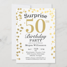 Moderne Gold Confetti Black Surprise 50th Birthday Kaart
