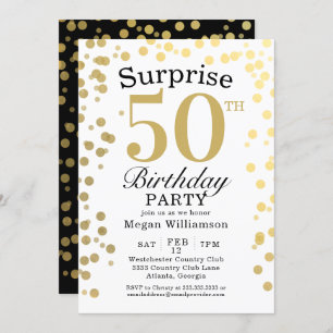 Moderne Gold Confetti Black Surprise 50th Birthday Kaart