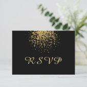 Moderne Gold Confetti op zwart RSVP Kaartje (Staand voorkant)