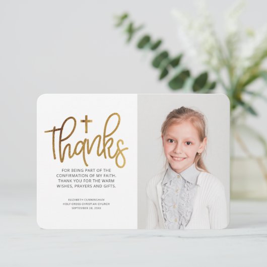 Moderne Gold Cross-fotobevestiging Bedankkaart (Staand voorkant)