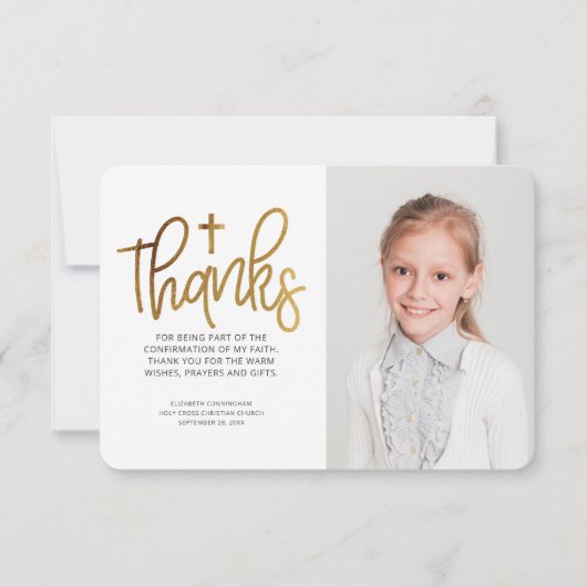 Moderne Gold Cross-fotobevestiging Bedankkaart (Voorkant)