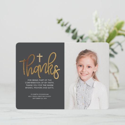 Moderne Gold Cross - Fotobevestiging Hartelijk dan Bedankkaart (Staand voorkant)