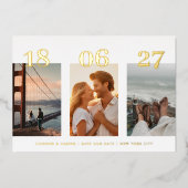 Moderne GOLD DATE FOUR Foto Bewaar de datum Folie Uitnodiging (Voorkant)