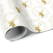 Moderne Gold Deer & Heart met kerstcadeau Cadeaupapier (Rol Hoek)