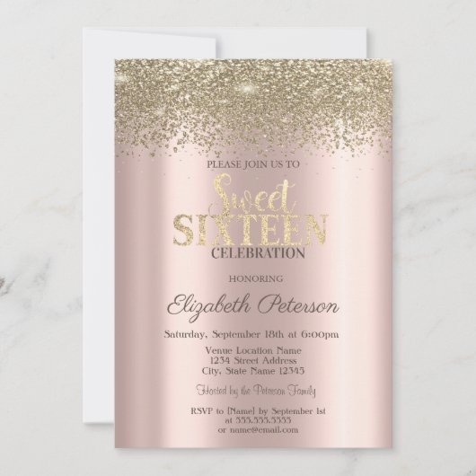 Moderne Gold Diamonds Roos Gold Sweet 16 Kaart (Voorkant)