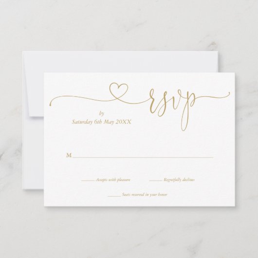 Moderne Gold Elegant Script Heart RSVP Kaartje (Voorkant)