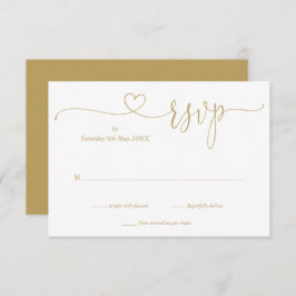 Moderne Gold Elegant Script Heart RSVP Kaartje