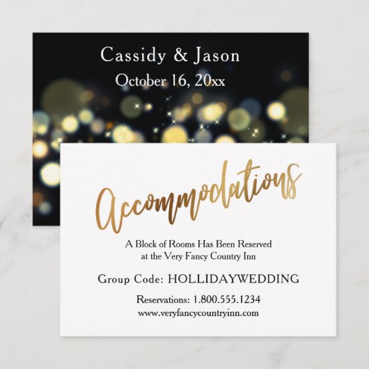 Moderne Gold- en bokeh-weddenschappen Informatiekaartje (Voorkant / Achterkant)