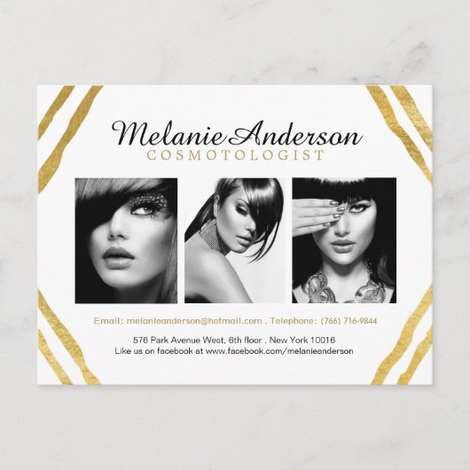 Moderne Gold- en White Makeup-artistieke Comp-kaar Briefkaart (Voorkant)