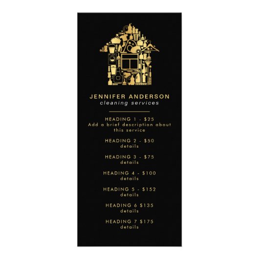 Moderne Gold- en zwarte reinigingsservices Reclamekaart (Voorkant)