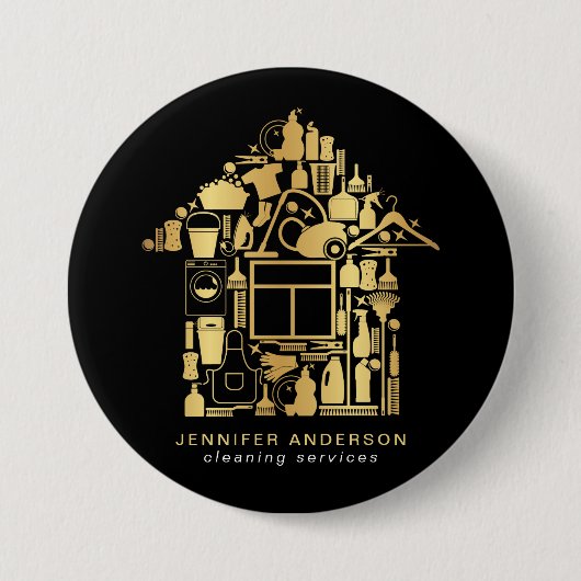 Moderne Gold- en zwarte reinigingsservices Ronde Button 7,6 Cm (Voorkant)