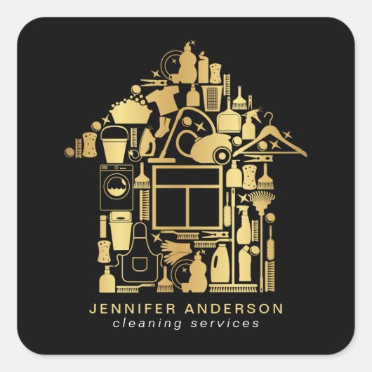 Moderne Gold- en zwarte reinigingsservices Vierkante Sticker (Voorkant)