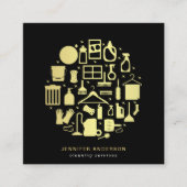 Moderne Gold- en zwarte reinigingsservices Vierkante Visitekaartje (Voorkant)