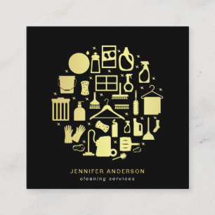 Moderne Gold- en zwarte reinigingsservices Vierkante Visitekaartje