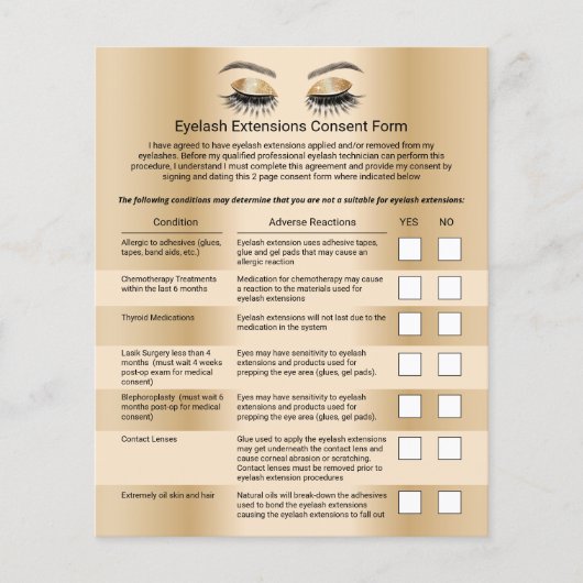 Moderne Gold Eyelash-uitbreidingen Liability Waive Flyer (Voorkant)