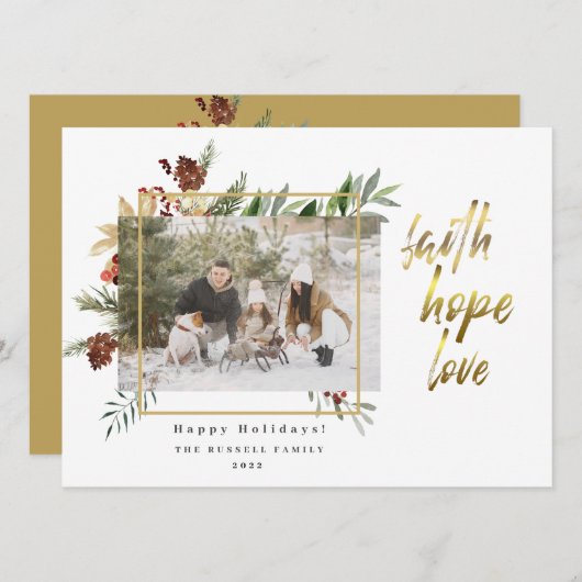 Moderne Gold Faith Hope Love 2 Feestdagenkaart (Voorkant / Achterkant)