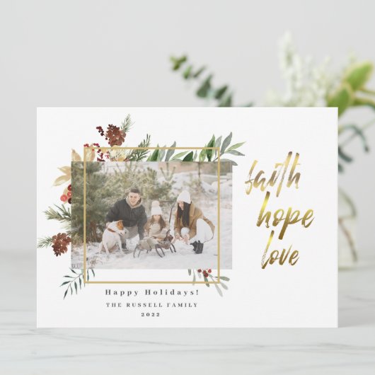 Moderne Gold Faith Hope Love 2 Feestdagenkaart (Staand voorkant)