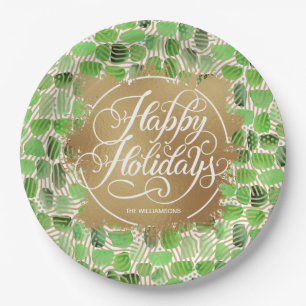 Moderne Gold Faux Folie Prettige feestdagen Groen Papieren Bordje