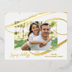 Moderne Gold Faux Glitter Brush Stroke Photo Folie Feestdagen Briefkaart