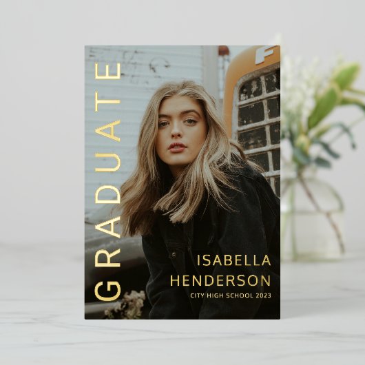 Moderne Gold Foil 2 Aankondiging van Afstuderen Fo (Staand Voorkant)
