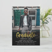 Moderne Gold Foil Afstudeerder Party 2 Fotouitnodi Kaart (Staand voorkant)