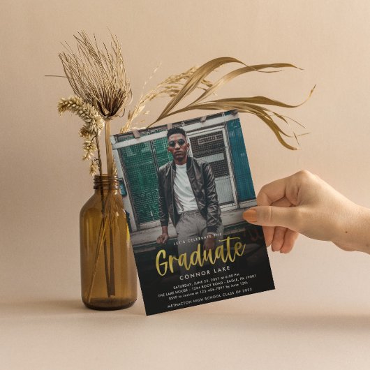 Moderne Gold Foil Afstudeerder Party 2 Fotouitnodi Kaart