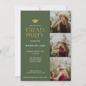 Moderne Gold Foil Afstudeerder Party 4 Fotouitnodi Kaart (Voorkant)