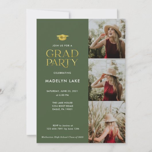 Moderne Gold Foil Afstudeerder Party 4 Fotouitnodi Kaart (Voorkant)