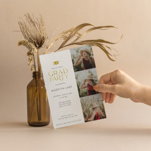 Moderne Gold Foil Afstudeerder Party 4 Fotouitnodi Kaart