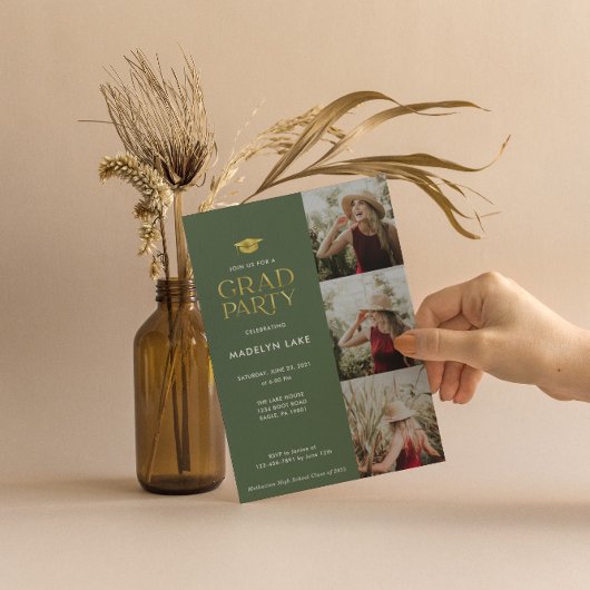Moderne Gold Foil Afstudeerder Party 4 Fotouitnodi Kaart