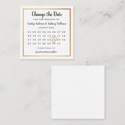 Moderne Gold Foil Agenda wijzigen Datum Informatiekaartje (Voorkant / Achterkant)