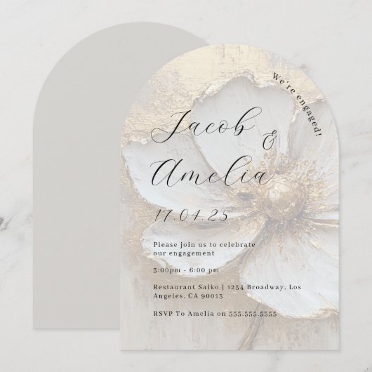 Moderne Gold Foil Arch Engagement Party Kaart (Voorkant / Achterkant)