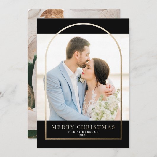 Moderne Gold Foil Arched Lijst Holiday Card Kaart (Voorkant / Achterkant)