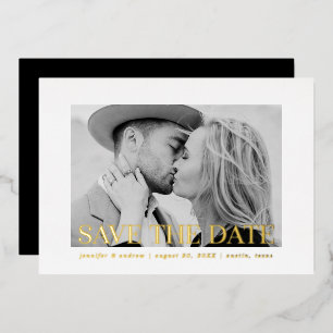 Moderne Gold Foil bedekking Foto Save the Date Folie Uitnodiging