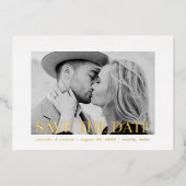 Moderne Gold Foil bedekking Foto Save the Date Folie Uitnodiging (Voorkant)
